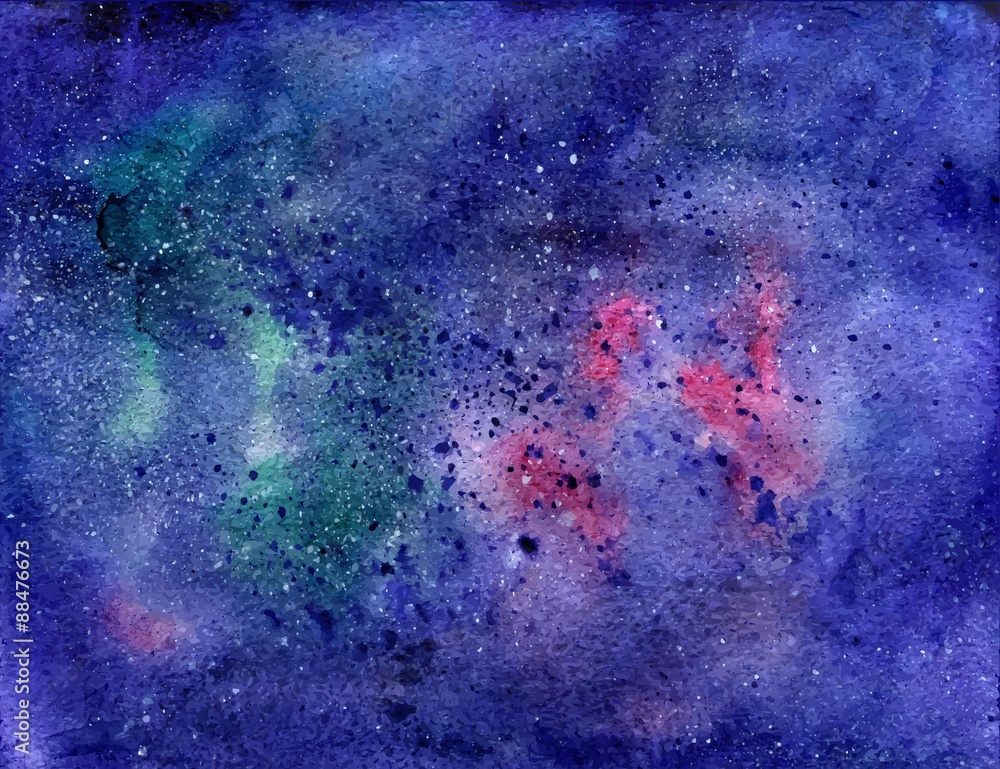 Watercolor space texture with stars. Universe background. Vector trace.