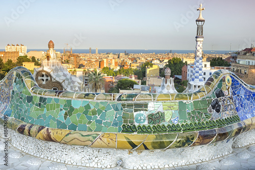 View from Parc Guell designed by Antoni Gaudi, Barcelona, Spain