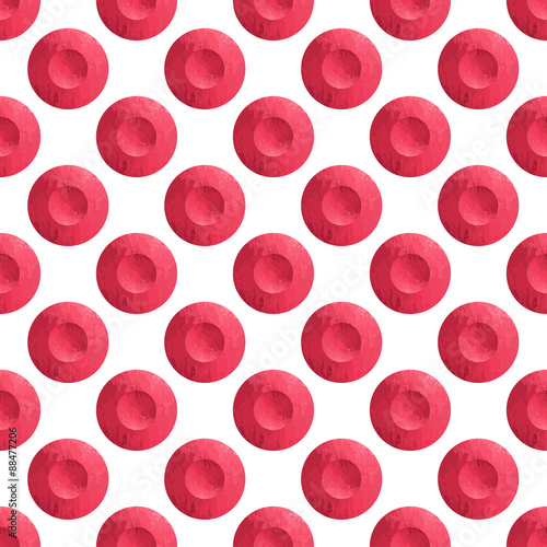Watercolor seamless pattern, red polka dot. Vector retro texture for design.