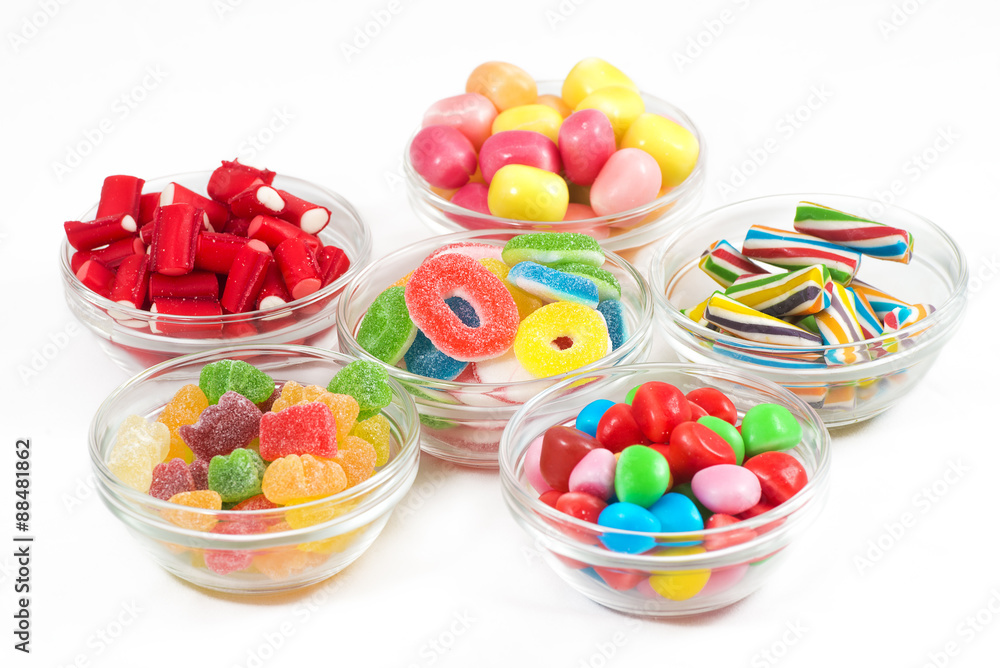 Group of candy in glass bowls Group of candy in glass bowls