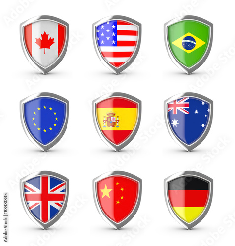 Free Download Popular flags collection on the shield. - GFXLoad
