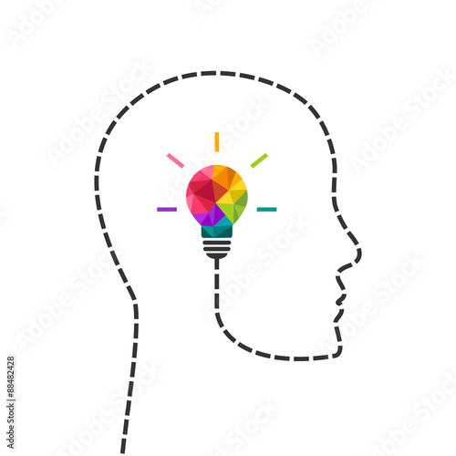 Creative thinking and learning concept with colorful lightbulb and human profile line photo