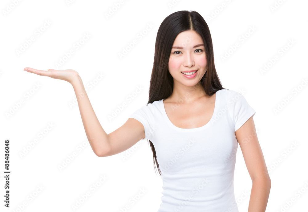 Young woman with open hand palm Young woman with open hand palm