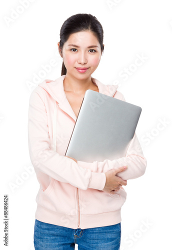 Young woman hold with portable computer