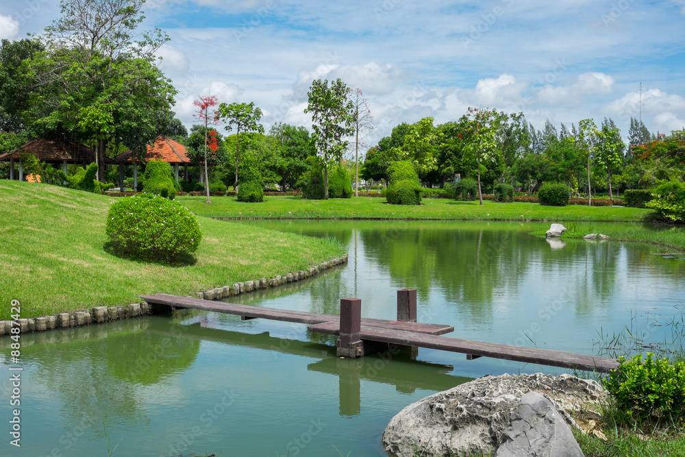 Bridge across the pond in the park