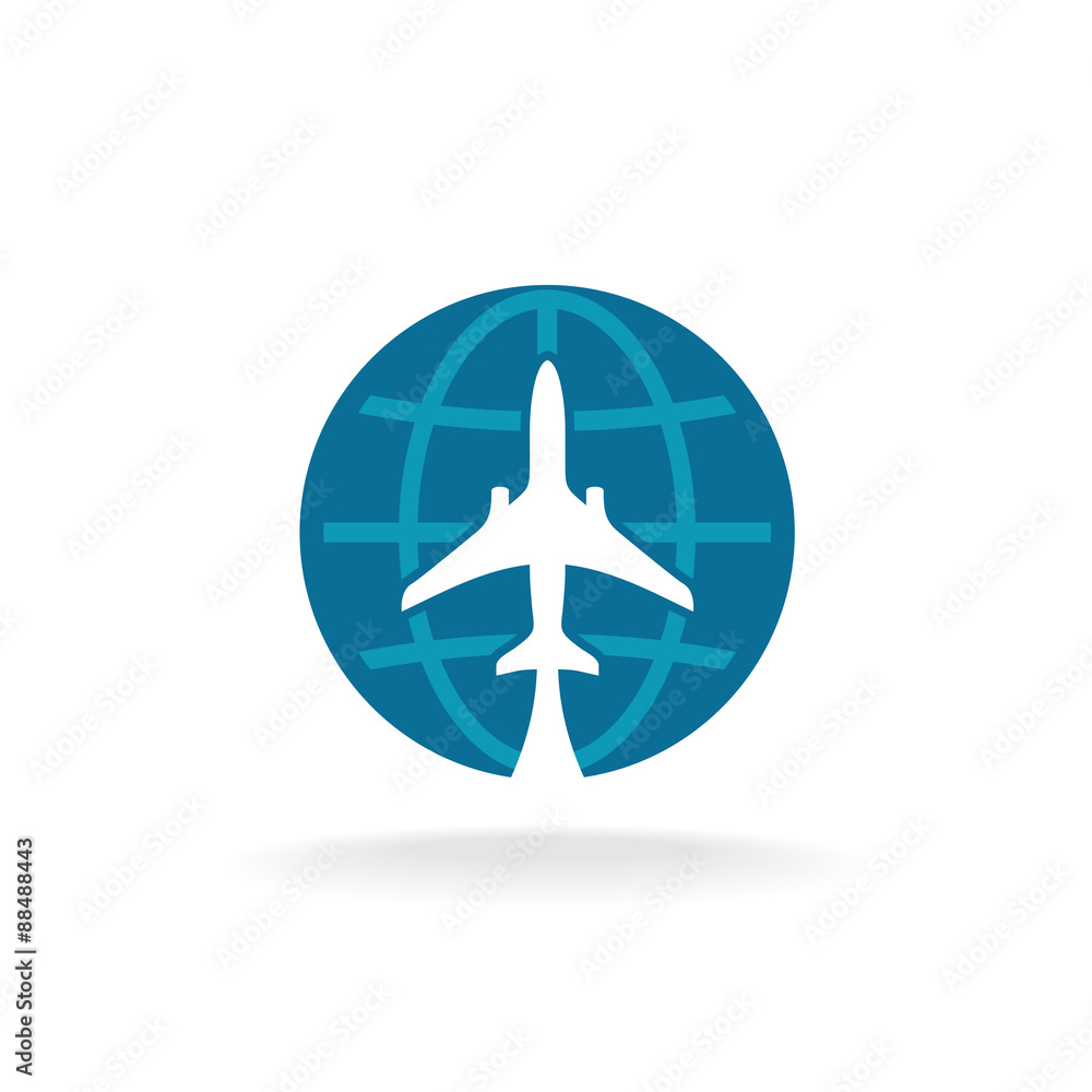 Earth globe with plane logo Earth globe with plane logo