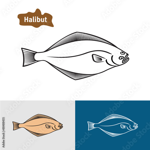 Halibut fish sumple one color silhouette