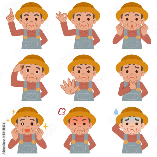 農家で働くおじさんの表情セット