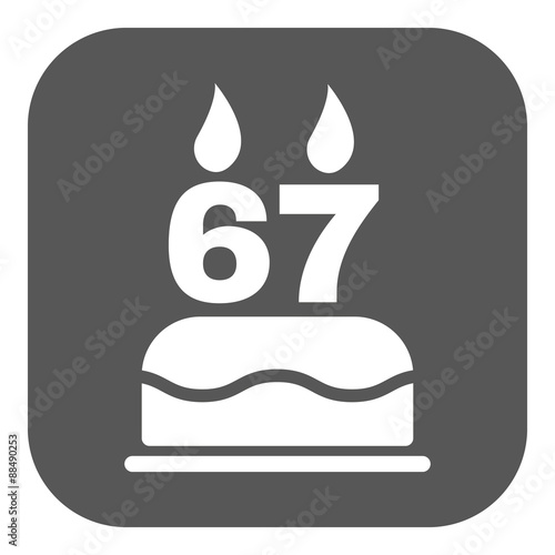 The birthday cake with candles in the form of number 67 icon. Birthday symbol. Flat