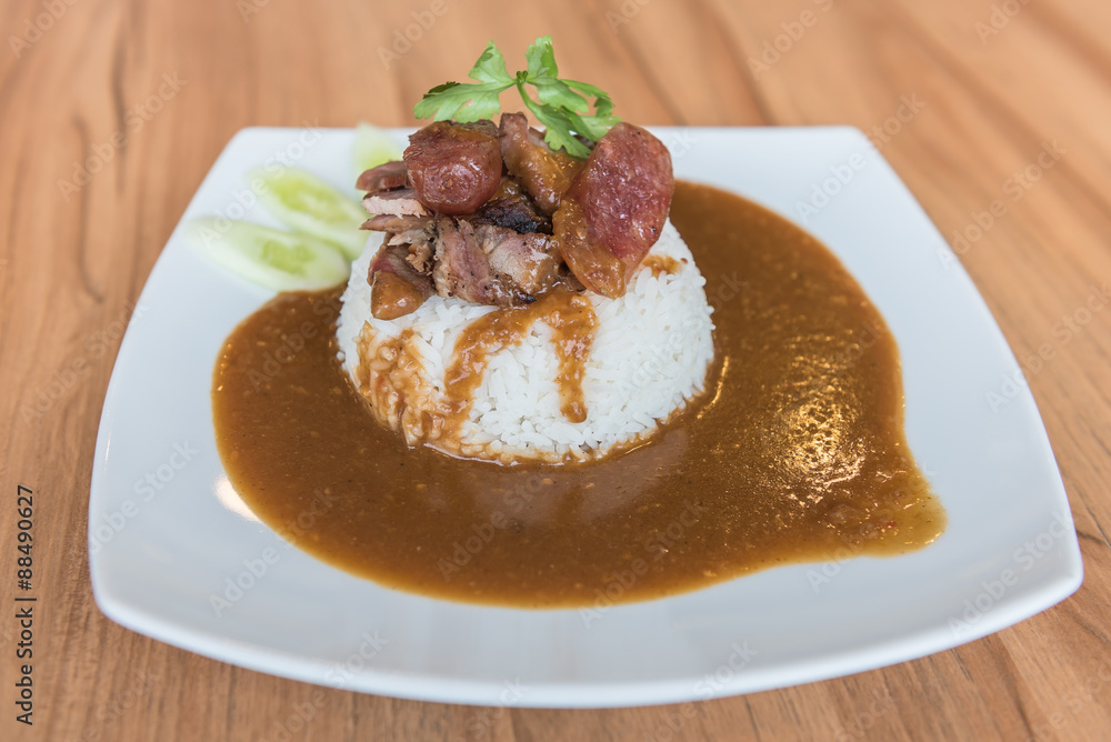 Crispy roasted belly pork chinese style and rice Crispy roasted belly pork chinese style and rice