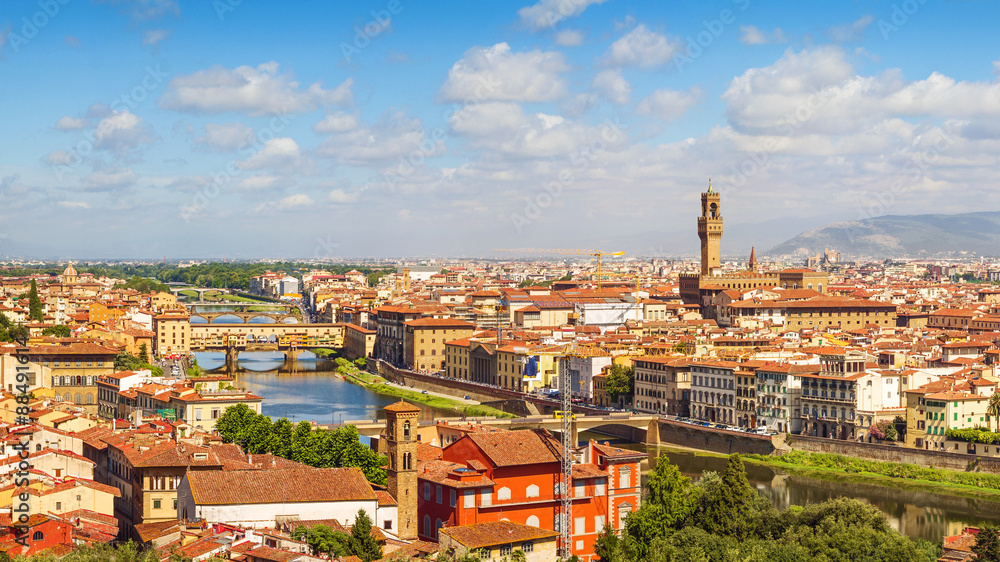 Florence panorama Ponte Vecchio, Palazzo Vecchio from Piazzale Michelangelo (Tuscany, Italy)