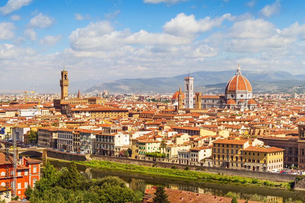 Florence panorama Palazzo Vecchio, Cathedral Santa Maria Del Fiore from Piazzale Michelangelo (Tuscany, Italy)