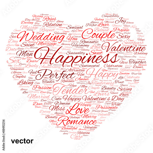 Vector conceptual Valentine heart word cloud