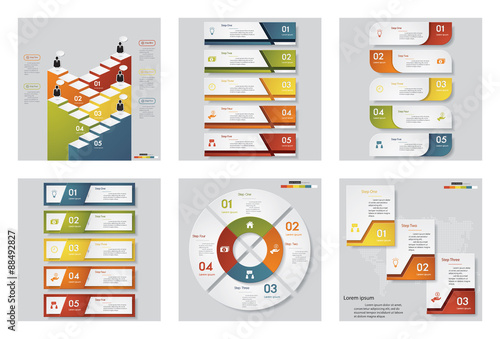 Collection of 6 design template/graphic or website layout. Vector Background.