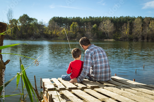 Fototapet Father and son fishing