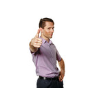 Successful businessman showing thumb up.
