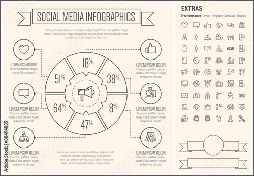 Social Media Line Design Infographic Template