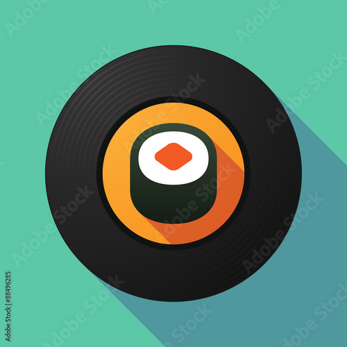 Vinyl record with a piece of sushi