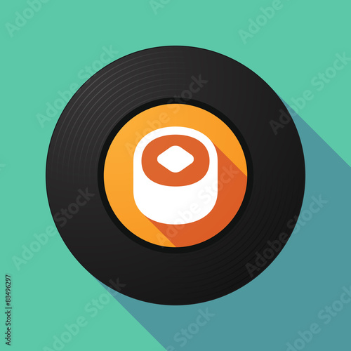 Vinyl record with a piece of sushi