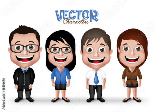 Set of Realistic 3D Professional Man and Woman Characters Happy Smiling