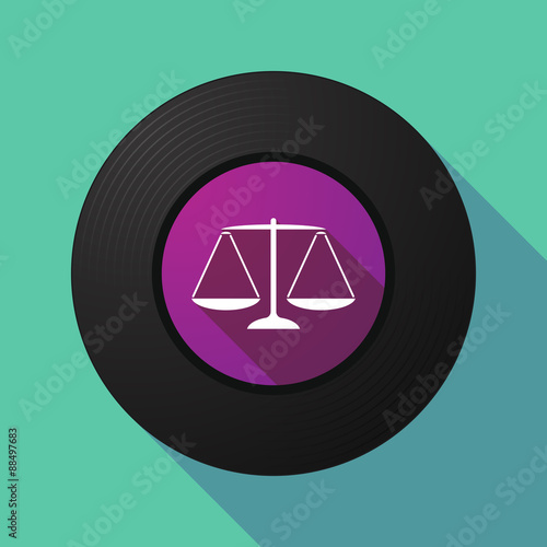Vinyl record with a justice weight scale sign
