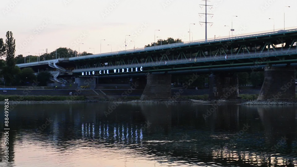 Panorama of Gdanski bridge in Warsaw at night, Poland Panorama of Gdanski bridge in Warsaw at night, Poland