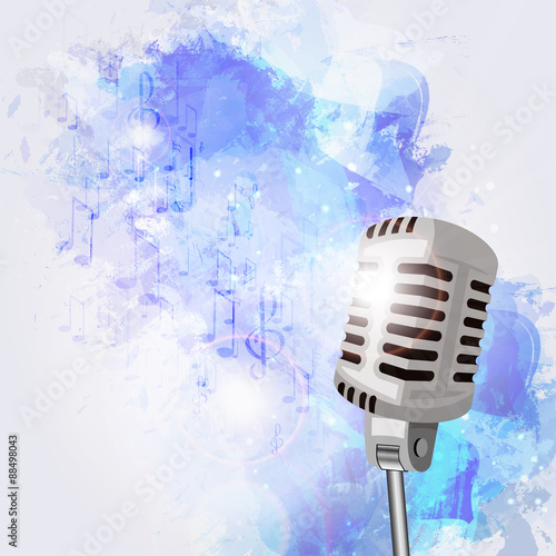 old microphone and musical notes