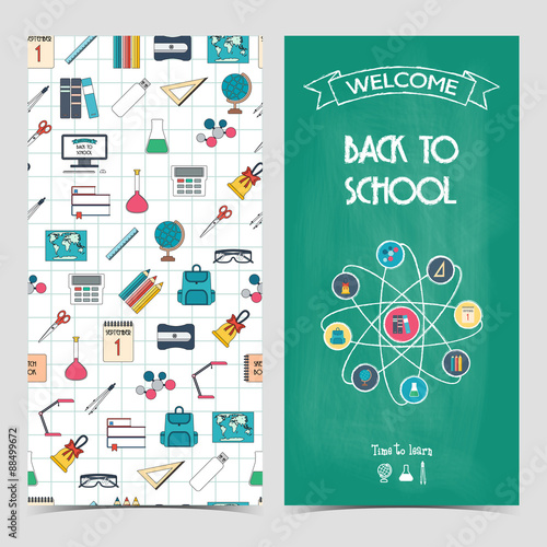 Vertical school flyer, brochure, banner. Back to school. Seamless background. vector?