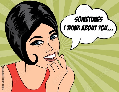 cute retro woman in comics style with message