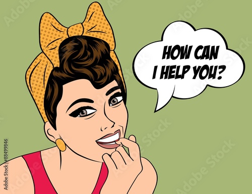 cute retro woman in comics style with message