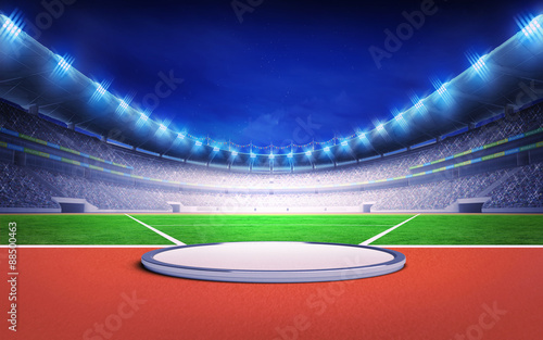 Canvas Print athletics stadium with shot put, discus and hammer throw