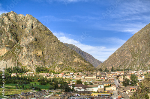 View over the village of Ollantaytambo, Peru 