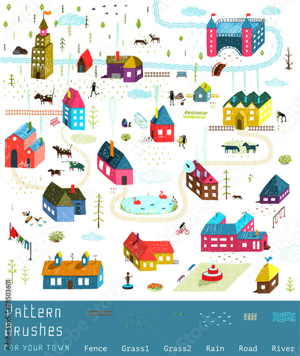 Small Town or City Houses Buildings Landscape Big Collection of