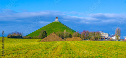 Photography view if magnificent hill with a lion statue at the top which create waterloo memorial in belgium
