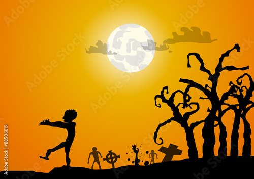 Vector : Zombies and gaveyard halloween background