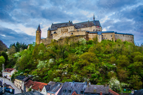 view of the famous vianden castle situated in luxemburg near border with germany. photo