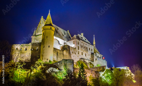 view of the famous vianden castle situated in luxemburg near border with germany. photo
