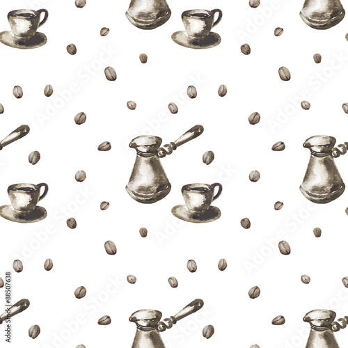 Seamless pattern with watercolor coffee