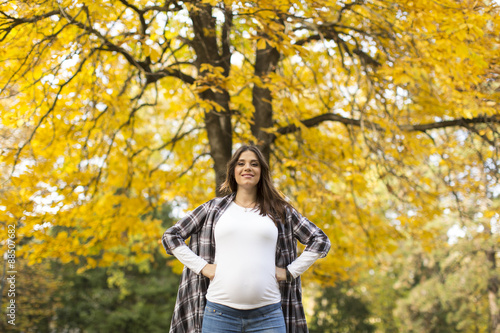 Pregnant woman in the autumn park