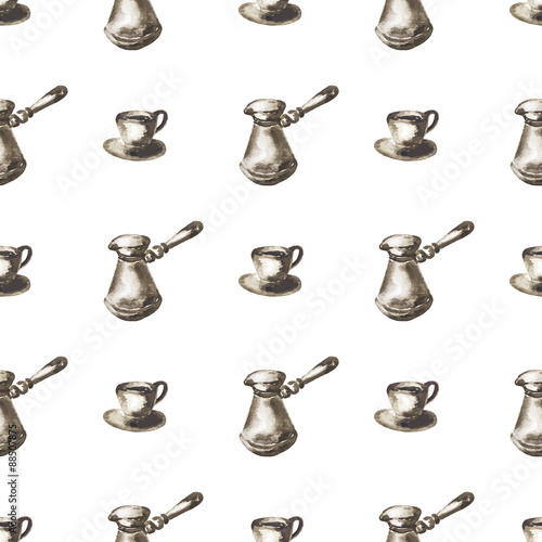 Seamless pattern with watercolor coffee