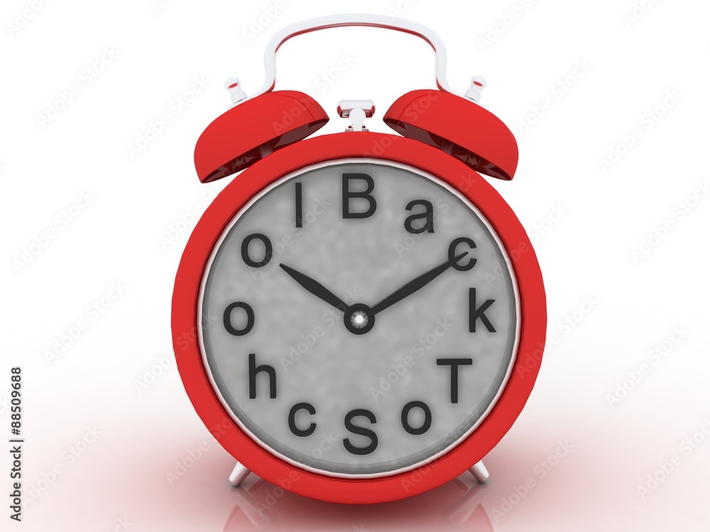 3D clock with words back to school. Education concept 3D clock with words back to school. Education concept