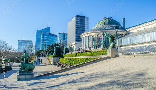 The Jardin Botanique and modern skyscrapers in Brussels, Belgium