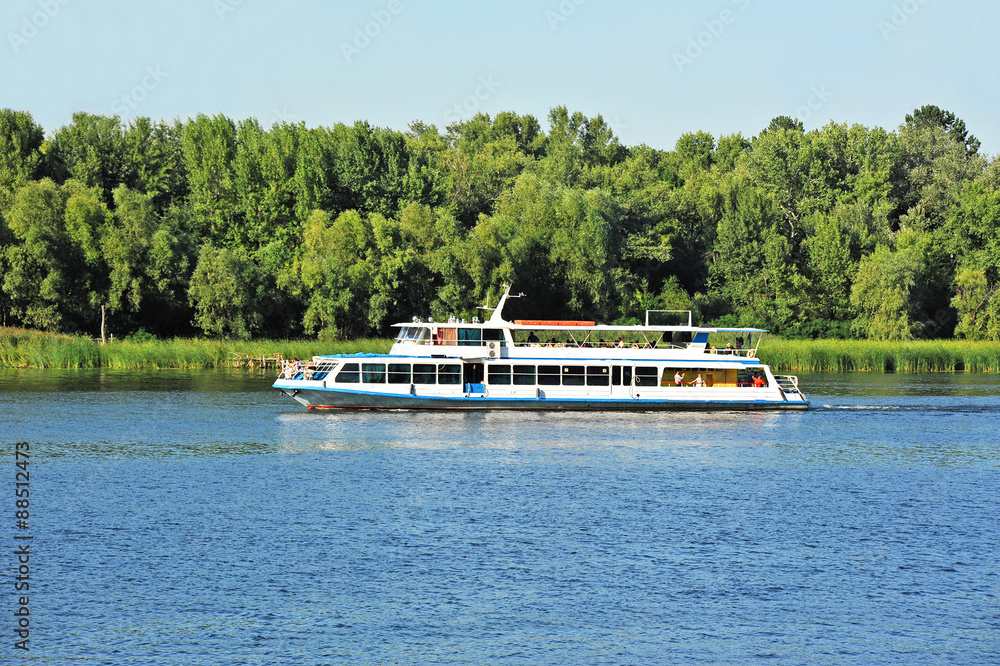 Tourist boat on the Dnieper river, Kiev, Ukraine Tourist boat on the Dnieper river, Kiev, Ukraine