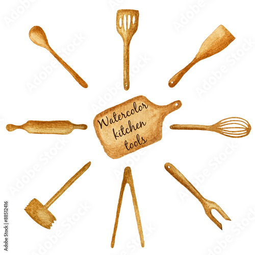 Watercolor hand draw kitchen tools illustration