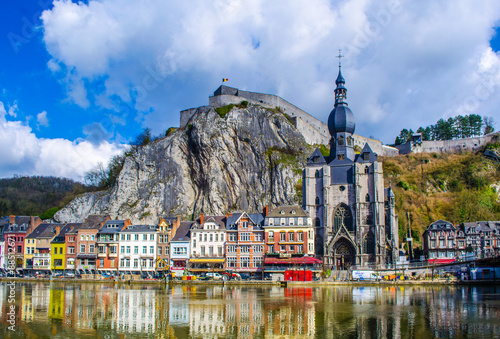 Vászonkép view over the beautiful landscape of dinant with citadel overlooking the city