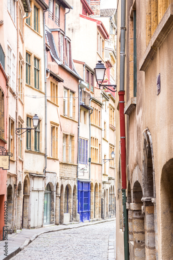 Charming street in Lyon, France