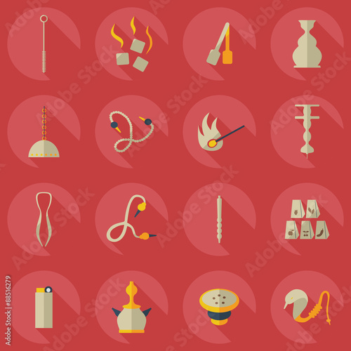 Flat concept, set modern design with shadow hookah