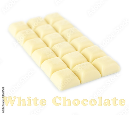 White chocolate bar, isolated on white and space for text