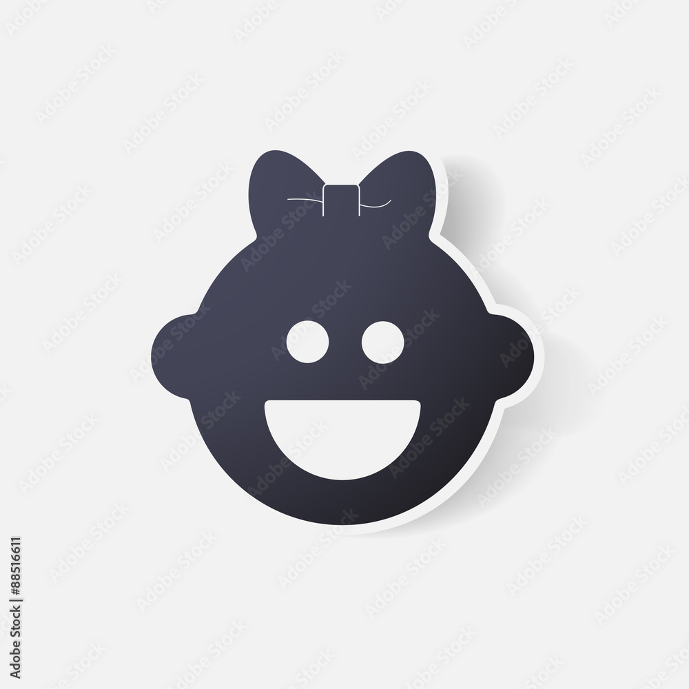 Naklejka premium Paper clipped sticker: baby face girl