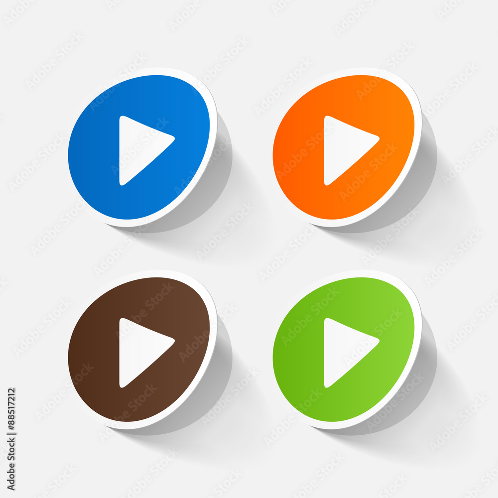 paper sticker: Play button web icon paper sticker: Play button web icon